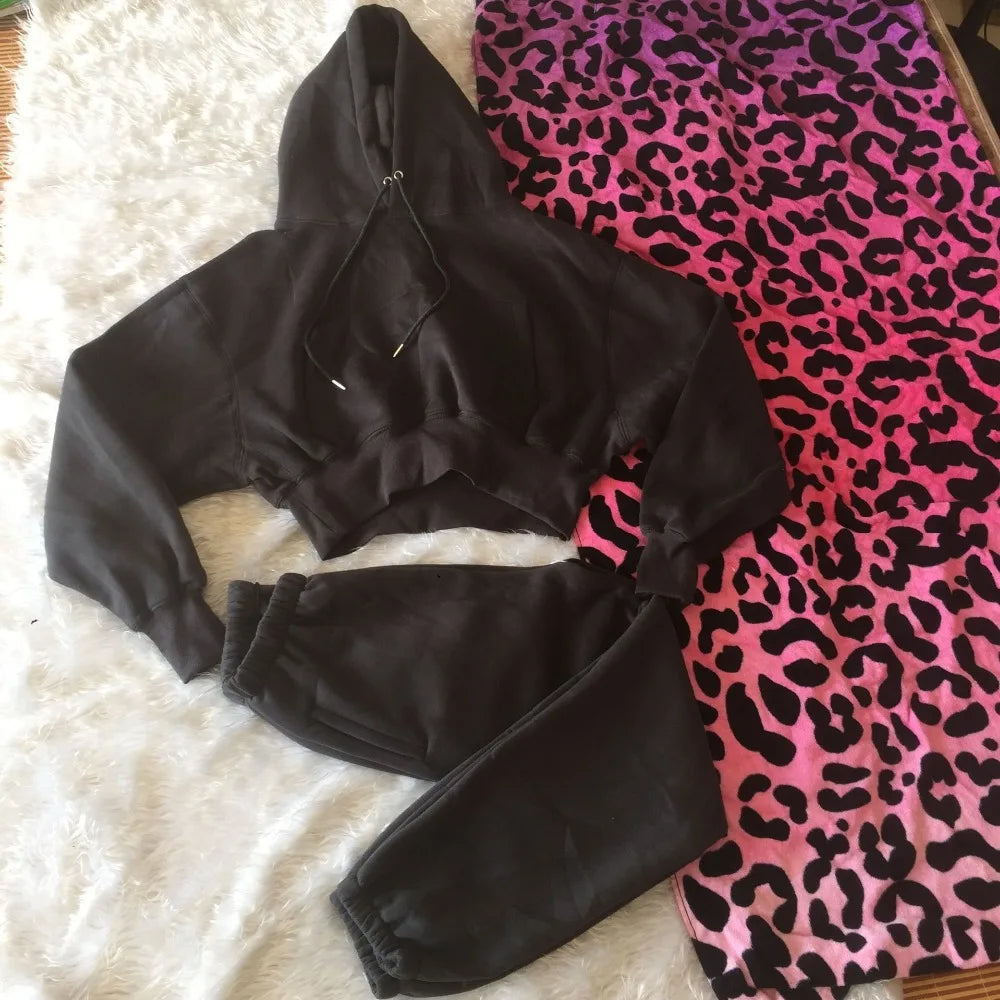 Sweat à capuche Smile avec pantalon de jogging pour femme, ensemble 2 pièces, tenue de sport décontractée, survêtement monochrome, imbibé de sueur, vente en gros, automne et hiver