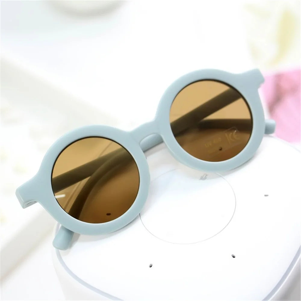 Lunettes de soleil pour enfants, rétro, couleur unie, résistantes aux ultraviolets, rondes, pratiques, vente en gros