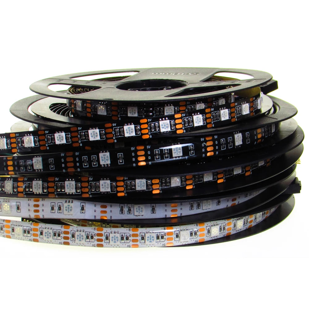 5V RGB USB LED Strip Light, Waterproof, Black PCB 5050, 0.5m, 1m, 2m, 3m, 4m, 5m, LED Strip Light, PC, TV Backlight, Remote Control