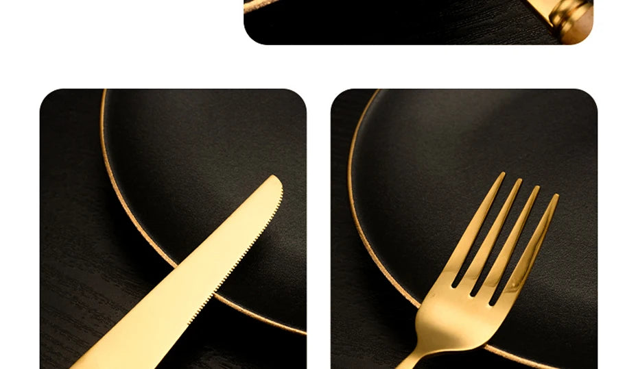 Couverts en bambou et acier inoxydable, service de table, en bois doré, pour la cuisine occidentale, couteau, fourchette, cuillère à café