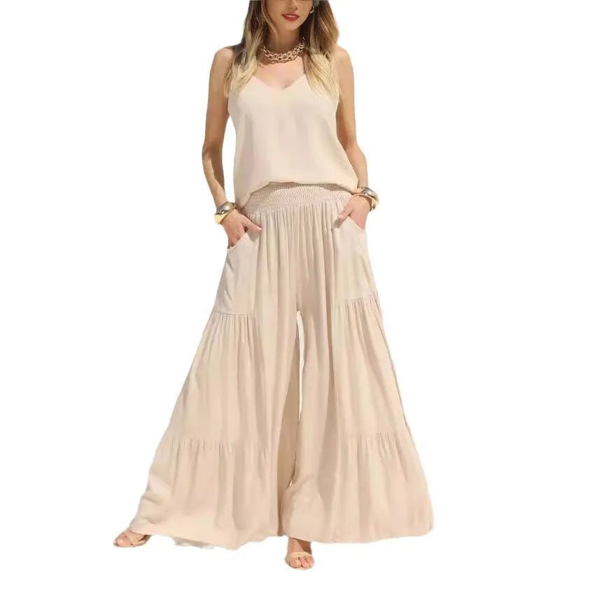 Boutique Wholesale 2024 Summer New Fashionable Solid Color Casual Loose Wide Leg Women's Pants
