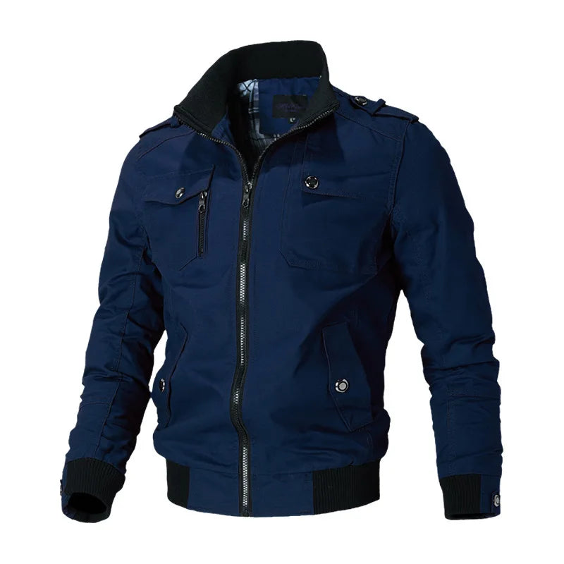 Men's bomber jacket, casual fashion, windproof jacket, coat, men's 2025 spring/autumn new warm outerwear, solid color, slim fit.