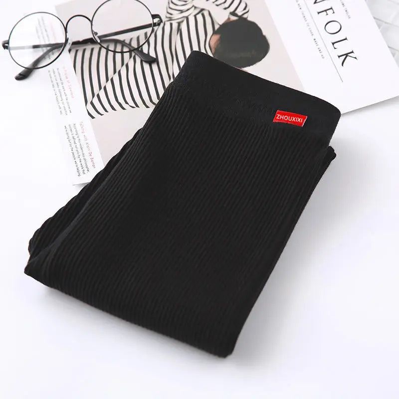 Women's Ribbed Leggings 2025 High Waist Autumn Winter Warm Cotton Leggings Casual Fashion Mesh 2XL Black Pants Sexy Leggings