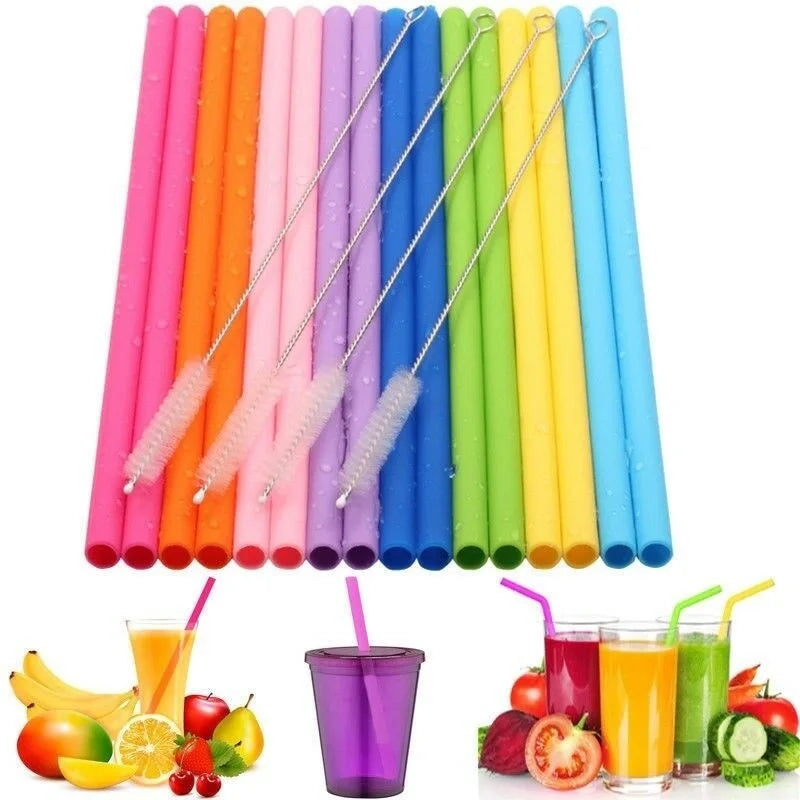 Pailles à boire réutilisables en silicone de qualité alimentaire, pliables et flexibles, avec brosses pour livres, fournitures de fête pour bar, recyclables