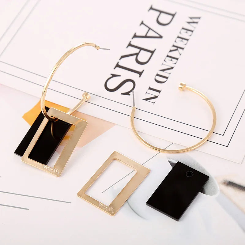 2025 boucles d'oreilles carrées géométriques pour femmes boucles d'oreilles suspendues couleur or noir boucles d'oreilles de déclaration de mode bijoux féminins