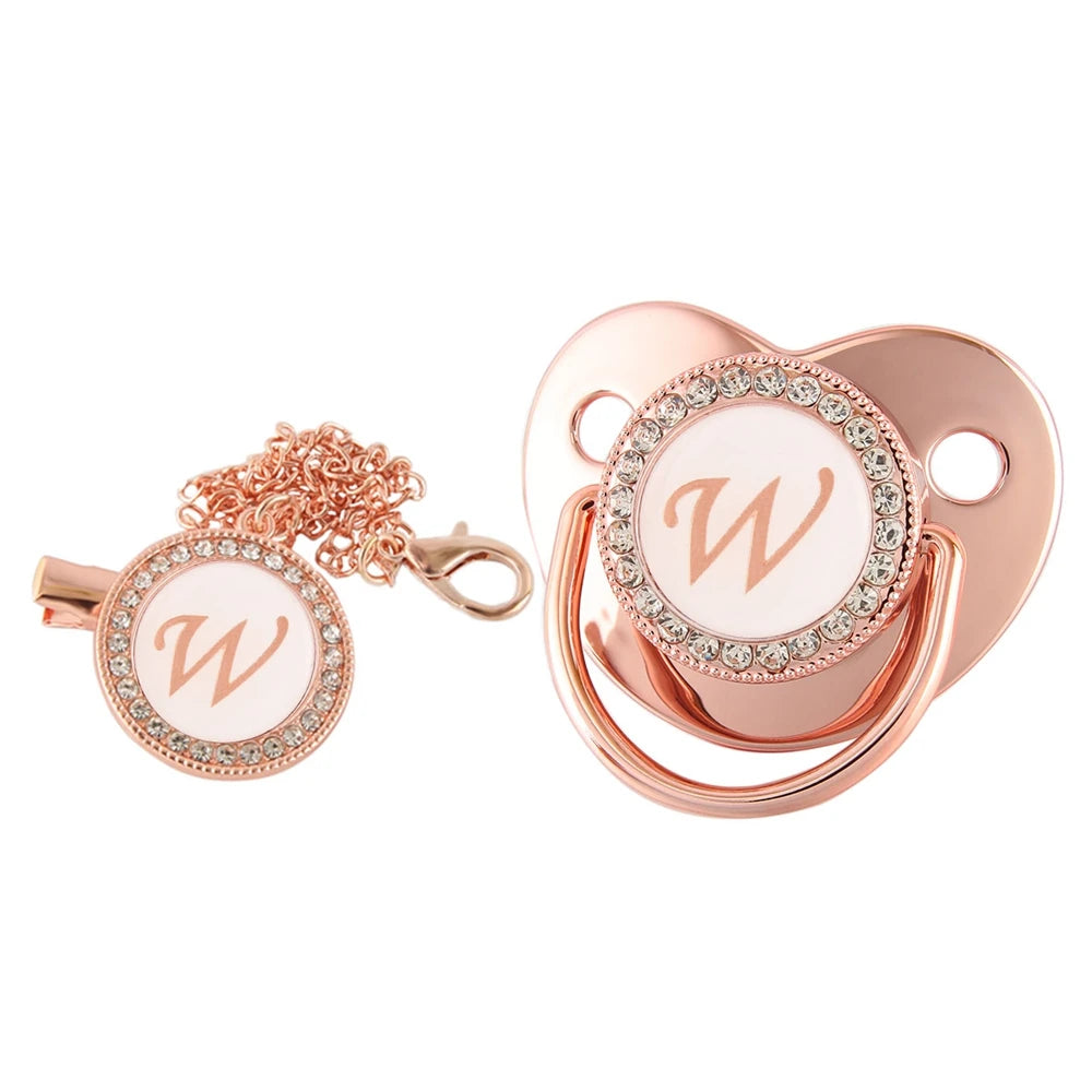 26 lettres bébé attache-sucette or Rose Bling porte-sucette Silicone sucette mamelon factice bébé douche cadeaux