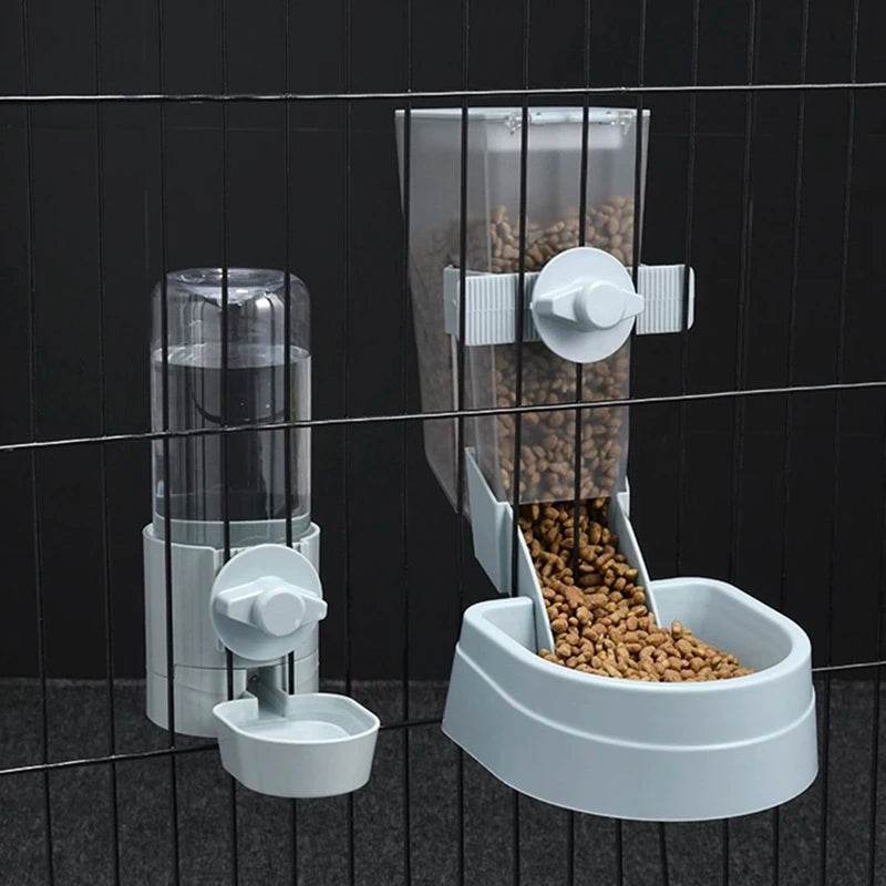 Automatic pet feeder, hanging cage, bowl, water bottle, food container, dispenser for puppies, cats, rabbits, birds, pet food product