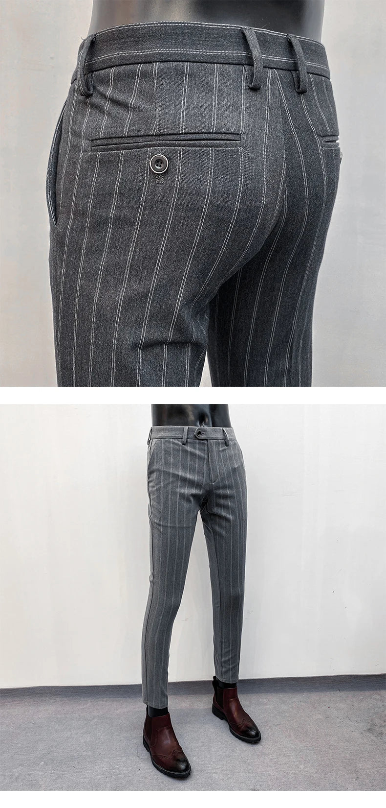 Men's Suit Formal Trousers, Men's Stretch Slim Fit Solid Color Casual Outfit Full Length Trousers, Fashion New Men's Clothing