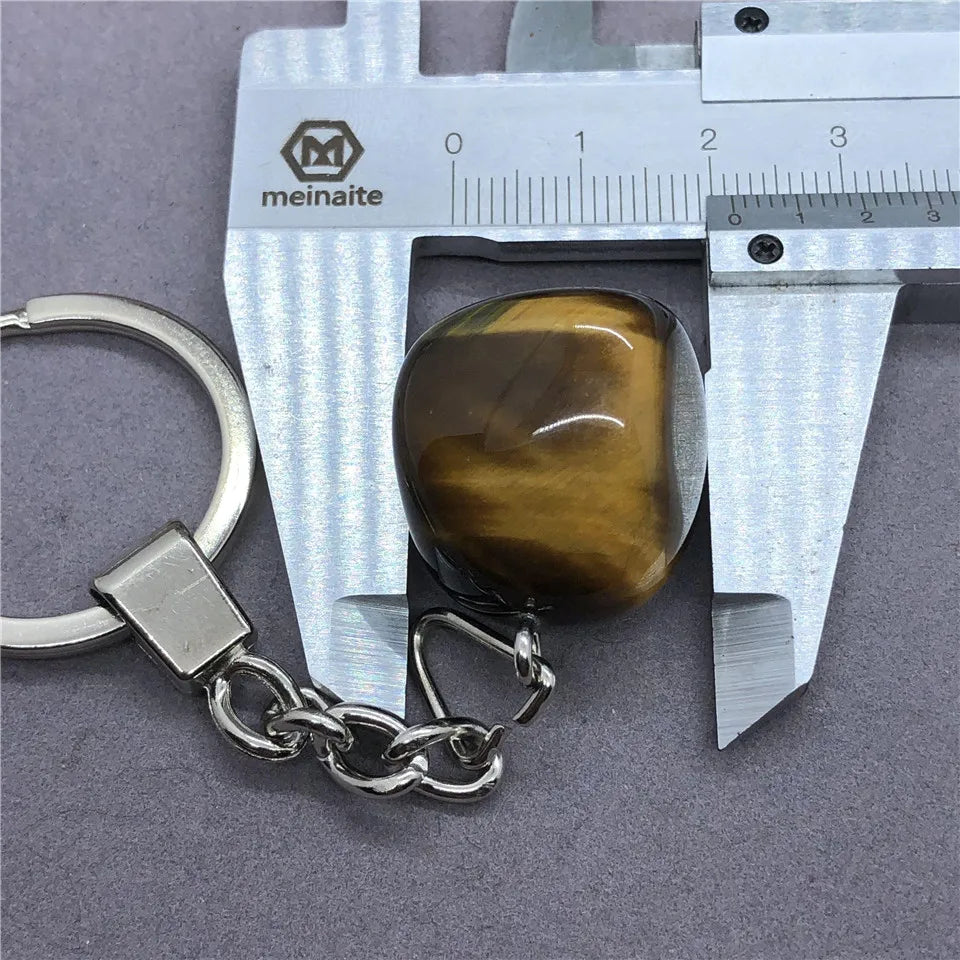 17 Types de pierre naturelle avec accessoires pendentif porte-clés en acier inoxydable