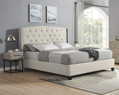 Astral 3-Piece Upholstered Bedroom Set Tufted Wingback Bed With Two Gray Nightstands