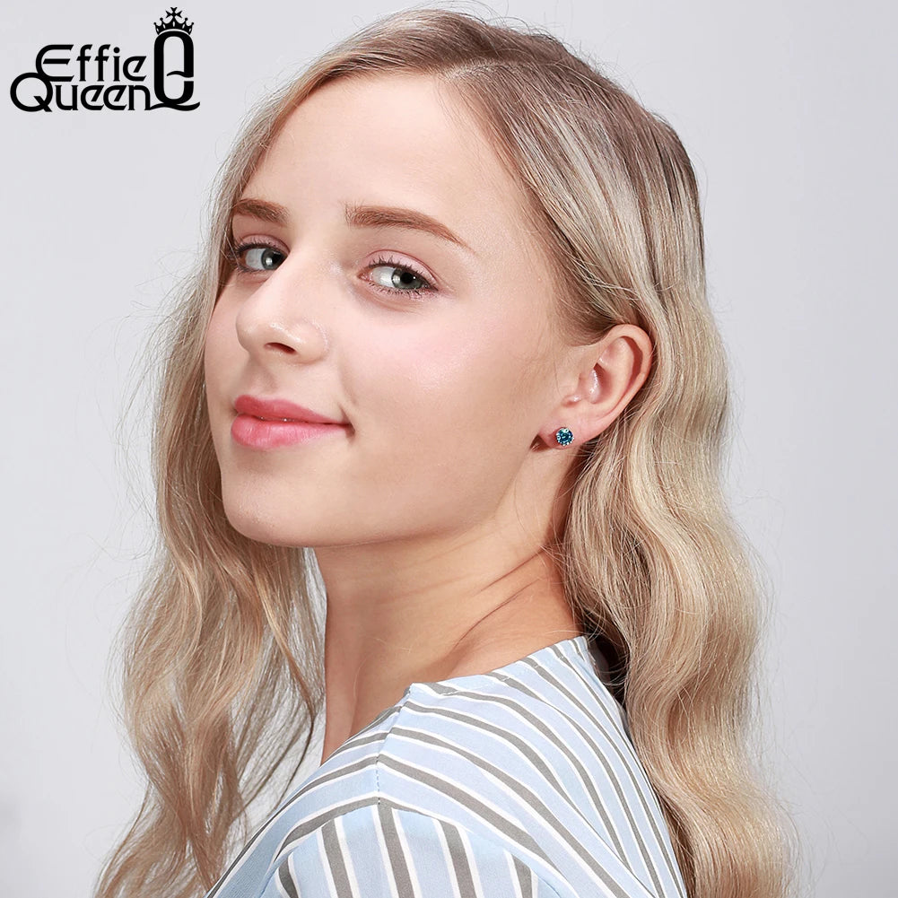 Effie Queen 925 boucles d'oreilles en argent Sterling pierre de naissance pour femmes AAA Zircon cubique 12 couleurs boucles d'oreilles mode fille bijoux SE84