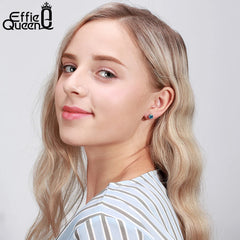 Effie Queen 925 boucles d'oreilles en argent Sterling pierre de naissance pour femmes AAA Zircon cubique 12 couleurs boucles d'oreilles mode fille bijoux SE84