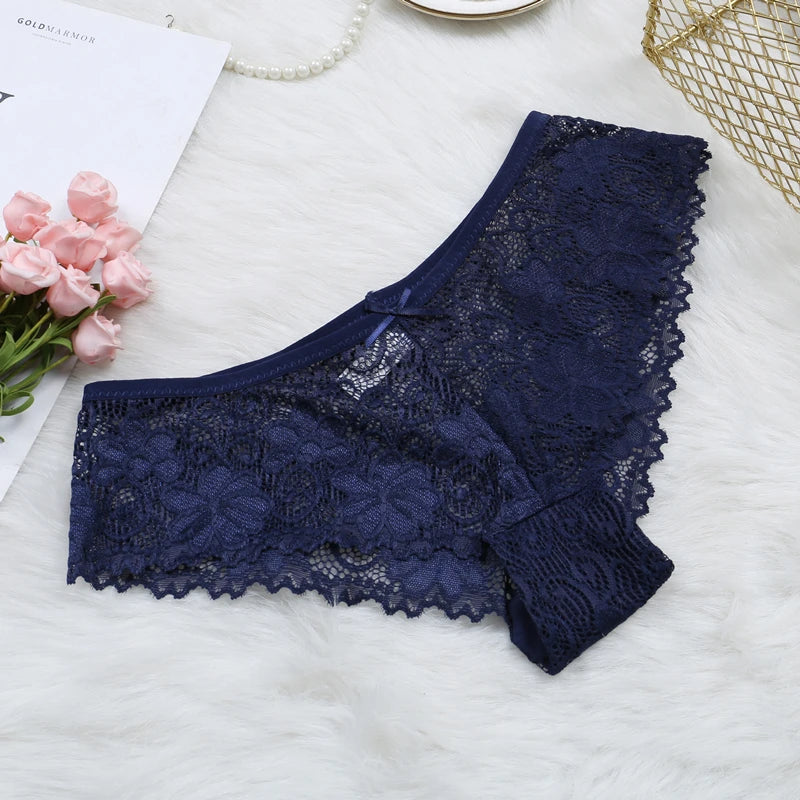 Culotte sexy en dentelle florale avec nœud papillon pour femme, sous-vêtement respirant transparent, string, lingerie, offre spéciale