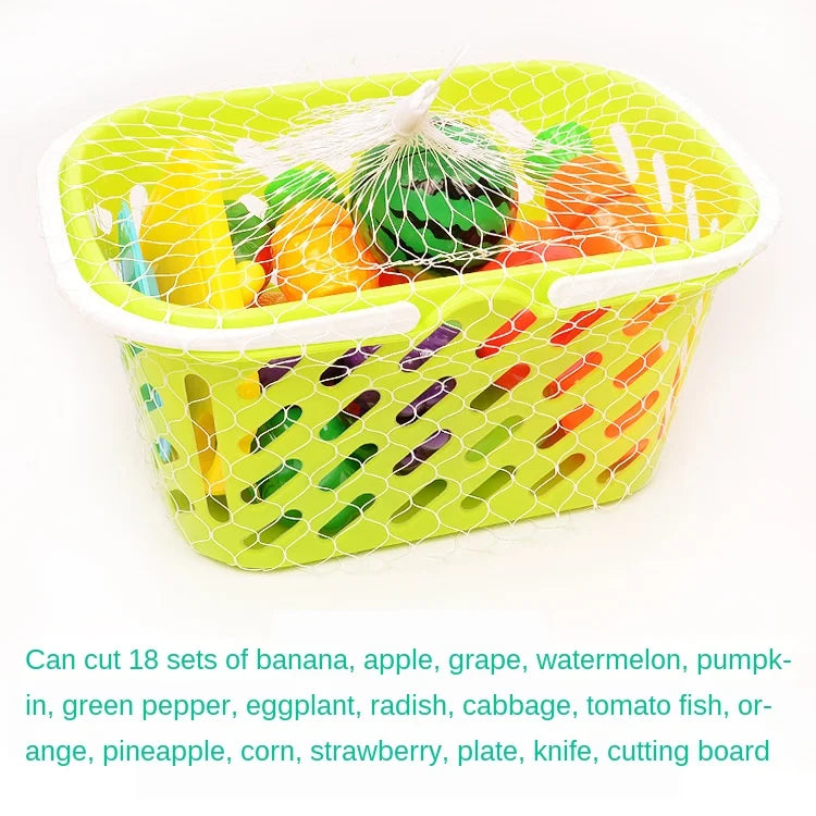 Jouets alimentaires de cuisine avec panier de rangement, jouets pour tout-petits, jeu de découpe, semblant de fruits et accessoires, shopping