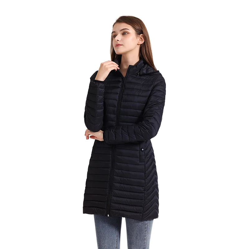 SANTELON hiver femmes ample Long Parka manteau avec capuche amovible femme solide ultraléger Portable chaud rembourré coton vêtements d'extérieur