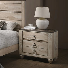Contemporary White Wash Finish 4-Piece Bedroom Set-King Bed  Dresser Mirror and Nightstand