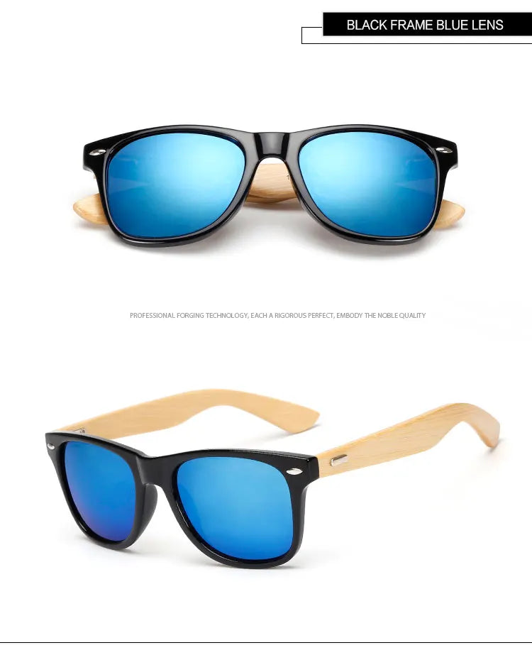Lunettes de soleil carrées en bois de bambou pour hommes et femmes, design de marque, revêtement miroir, rétro, UV400