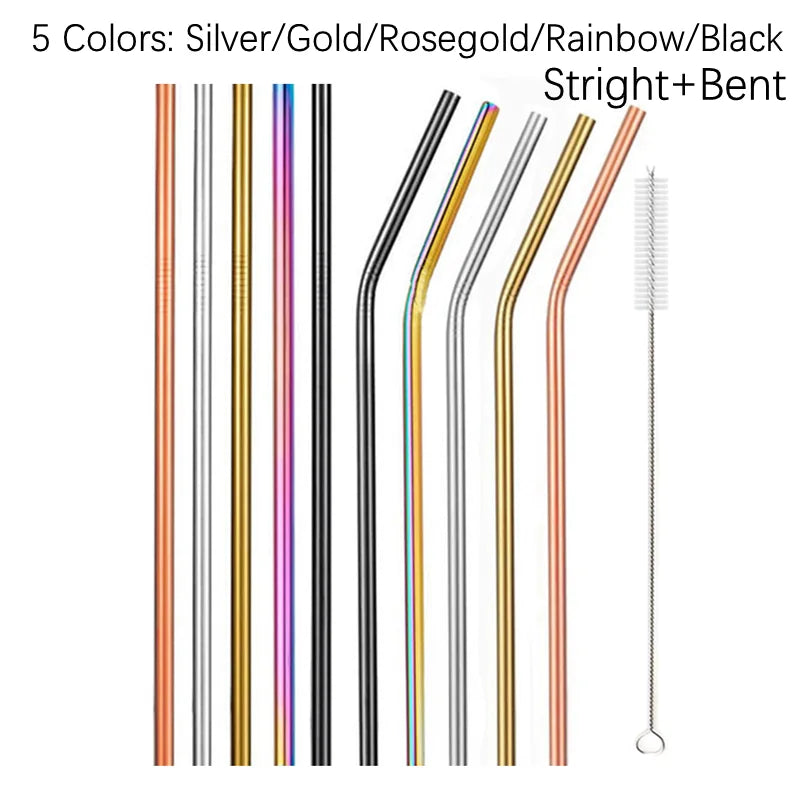 Pailles métalliques réutilisables, 10 pièces, ensemble de pailles en acier inoxydable 304 avec barre de brosse, paille à Cocktail pour verres, verres