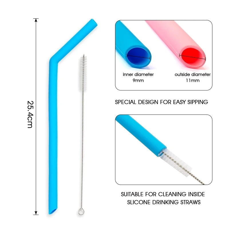 Pailles à boire réutilisables en silicone de qualité alimentaire, pliables et flexibles, avec brosses pour livres, fournitures de fête pour bar, recyclables