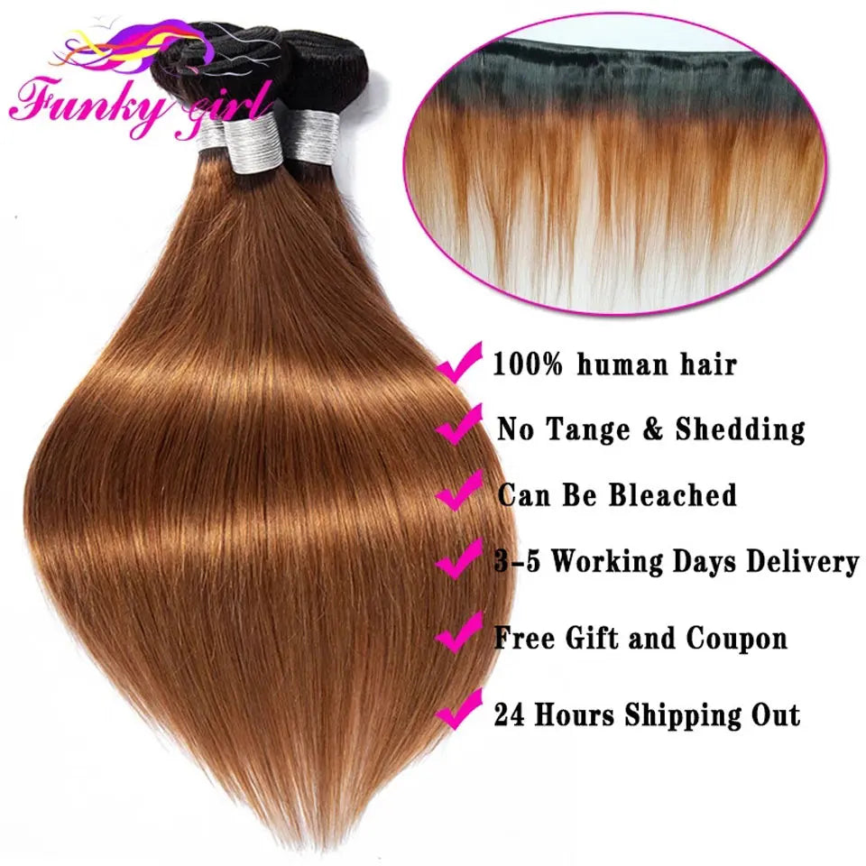 10A cheveux brésiliens os cheveux raides 1B/30 cheveux humains armure faisceaux deux tons cheveux paquets Ombre cheveux raides 3 pièces Extensions