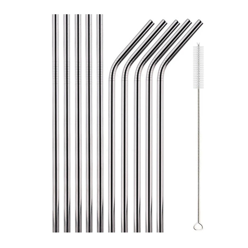 Pailles métalliques réutilisables, 10 pièces, ensemble de pailles en acier inoxydable 304 avec barre de brosse, paille à Cocktail pour verres, verres