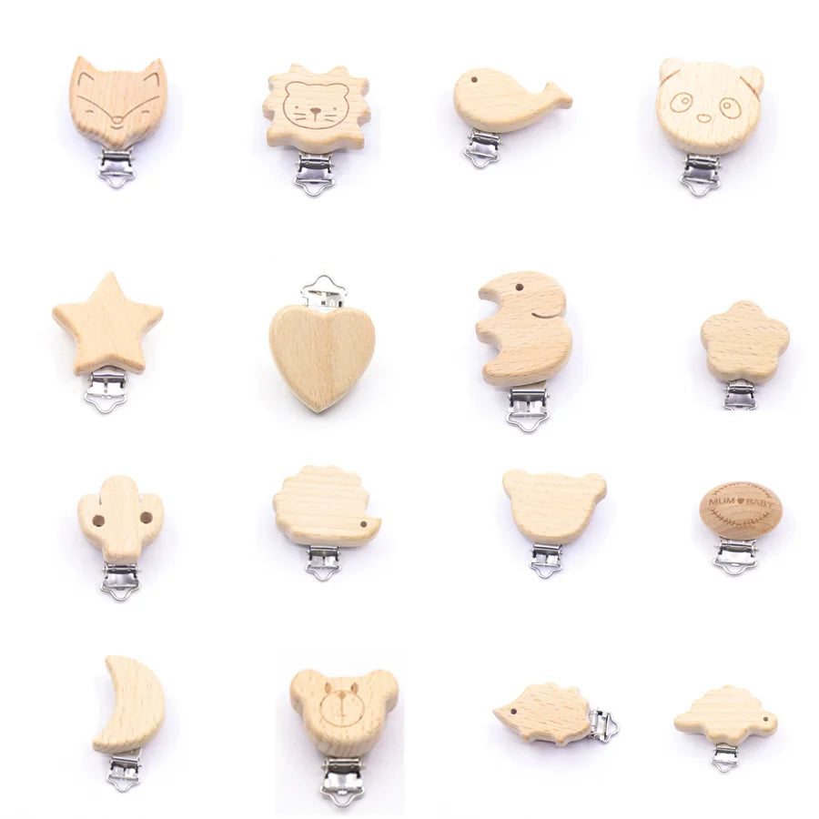 5 pièces/ensembles bébé sucette Clips sans BPA mignon modélisation hêtre attache-sucette bébé bricolage dessin animé Animal bois bûche mamelon chaîne support