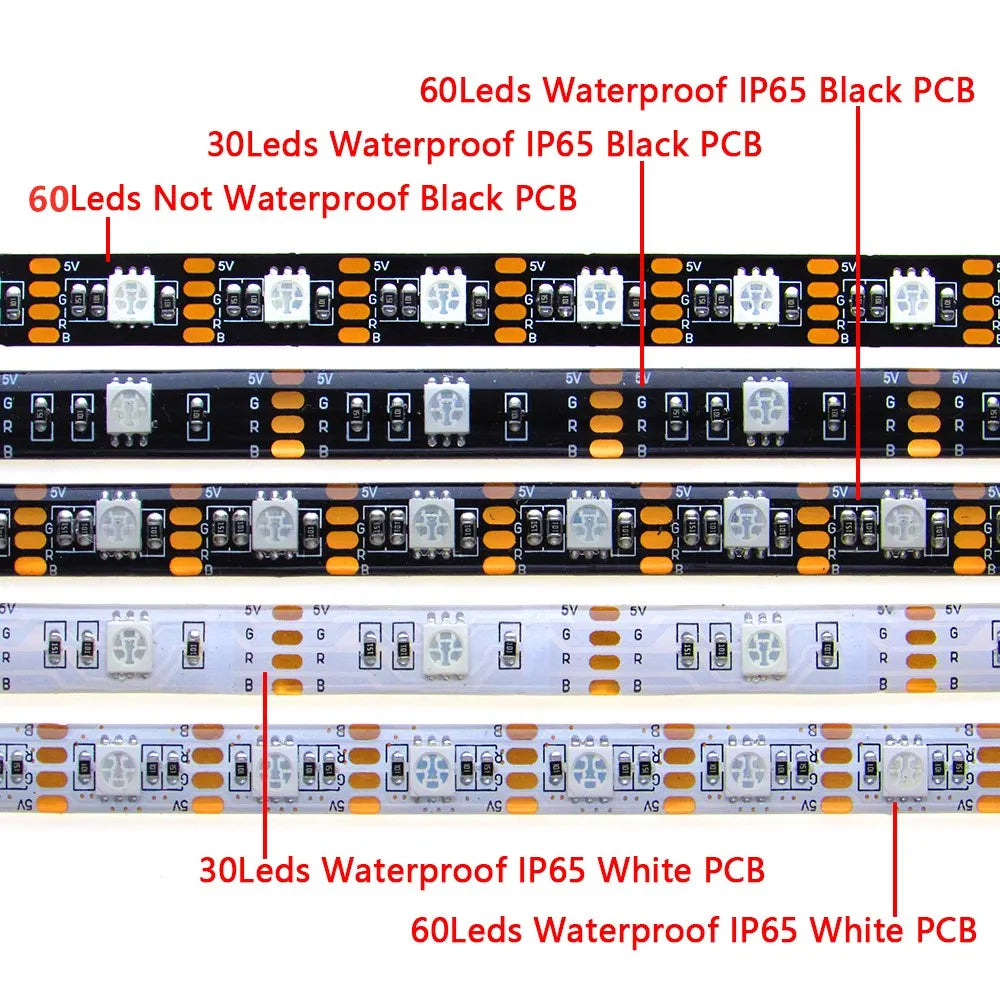 5V RGB USB LED Strip Light, Waterproof, Black PCB 5050, 0.5m, 1m, 2m, 3m, 4m, 5m, LED Strip Light, PC, TV Backlight, Remote Control