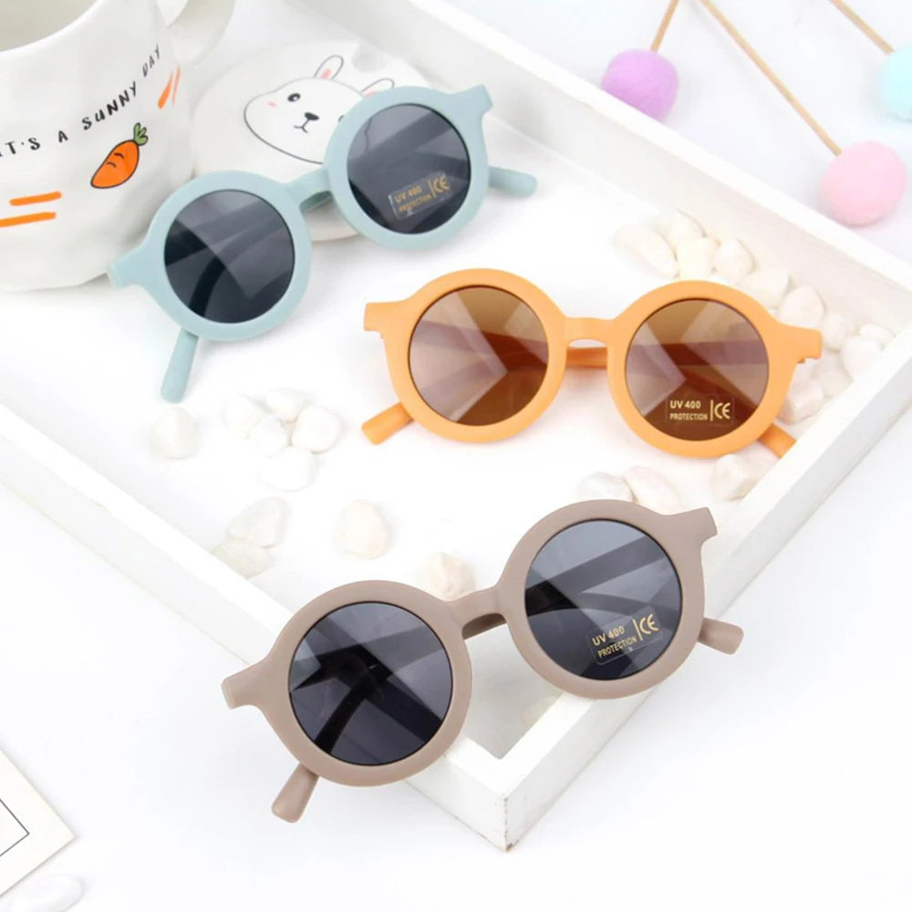 Lunettes de soleil pour enfants, rétro, couleur unie, résistantes aux ultraviolets, rondes, pratiques, vente en gros
