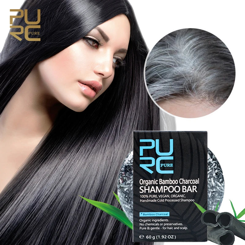PURC-Shampoing en Polygonum pour Cheveux Gris et Blanc, Barre de Traitement du Cuir oral elu, au Charbon de Bambou de Regina, Solide, 60g