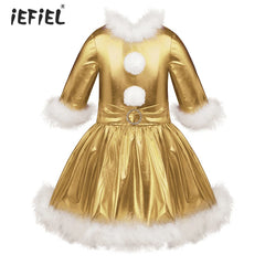 Robes de noël pour filles, vêtements métalliques brillants, à manches longues, Costume de fête de carnaval Cosplay, danse