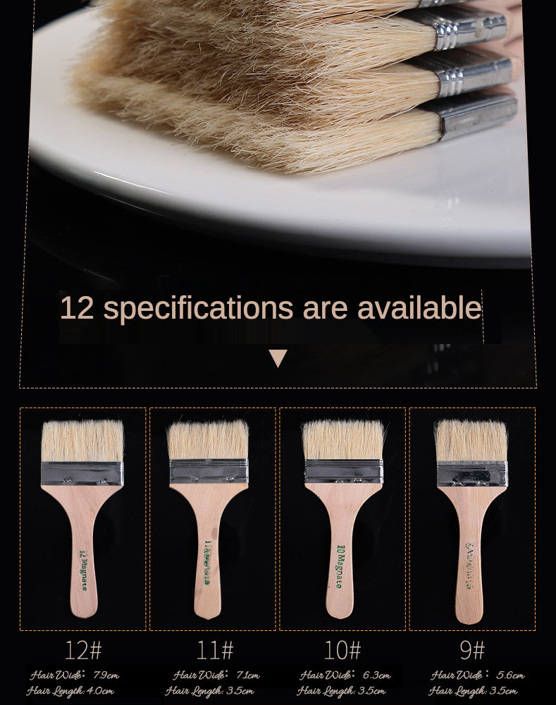 12 pièces/ensemble, pinceau de peinture à l'huile pour aquarelle, brosse d'art en poils de porc, brosse de nettoyage en bois facile à nettoyer, brosse à récurer pour barbecue