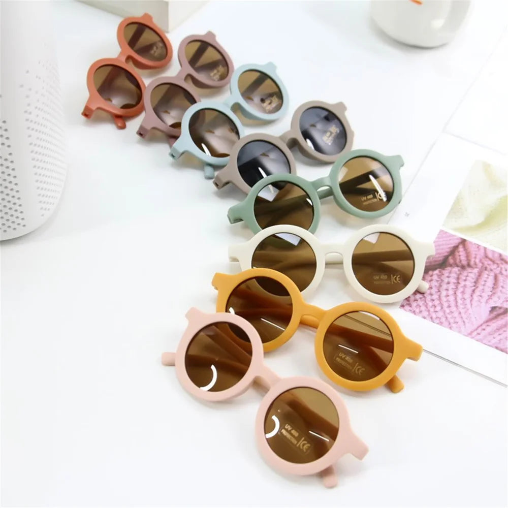 Lunettes de soleil pour enfants, rétro, couleur unie, résistantes aux ultraviolets, rondes, pratiques, vente en gros