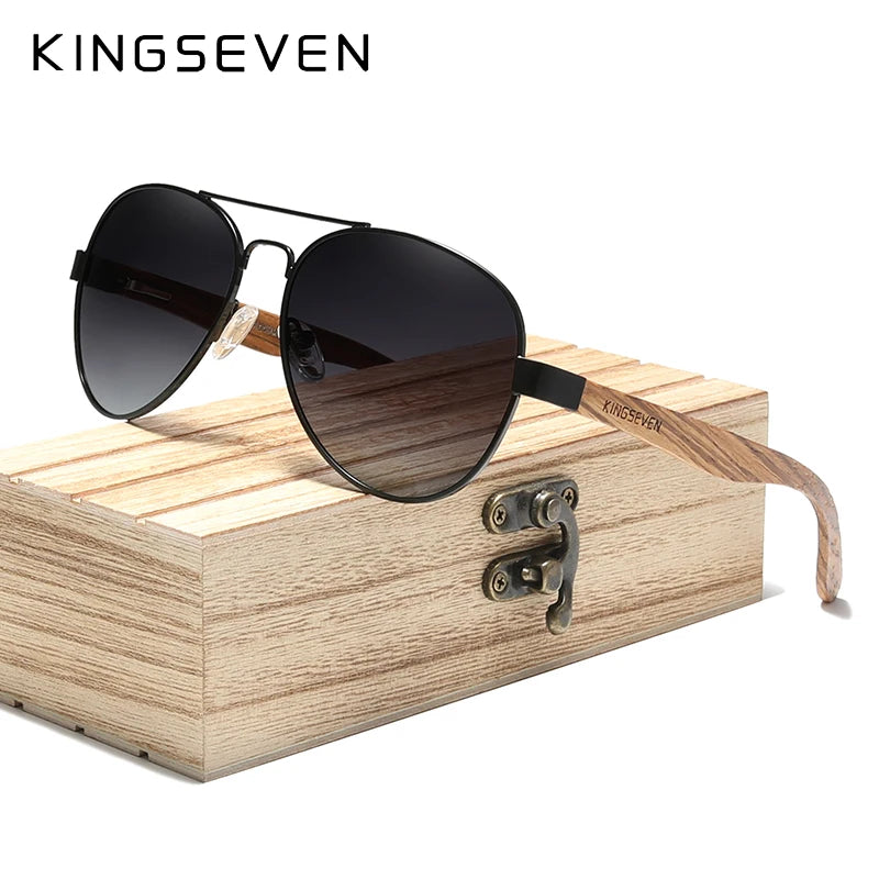 KINGSEVEN-Lunettes de soleil à monture en alliage de bois pour hommes et femmes, lunettes de soleil UV400, lunettes à verres polarisés HD, lunettes de camping, lunettes de pêche, haute qualité