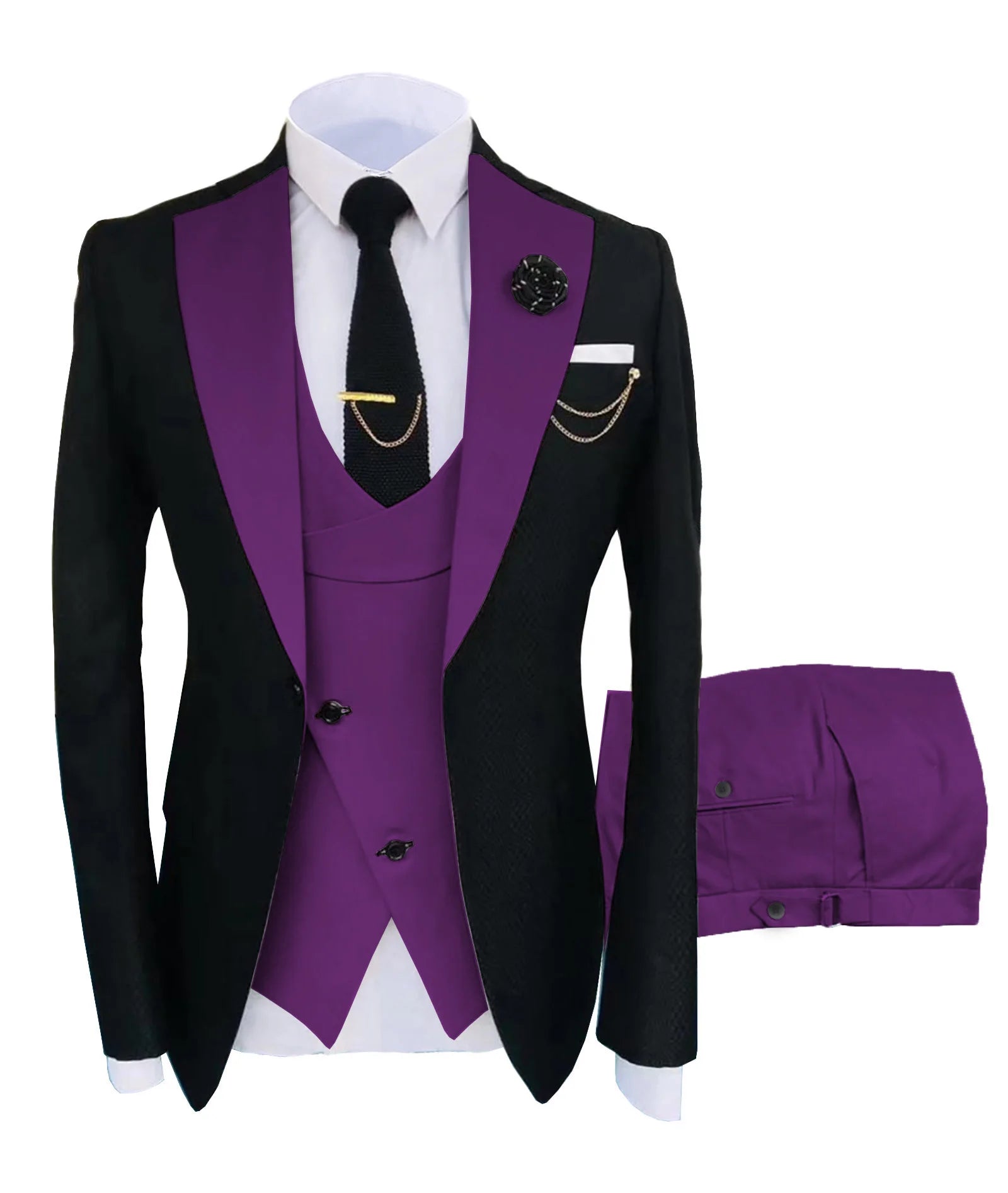 Men's Regular Fit Tuxedo Set, Dipped Jacket, Jacket and Enamel FJD, Popular Clothing, Luxury, Party, Stage, GroomTIME, New, 3 Pieces