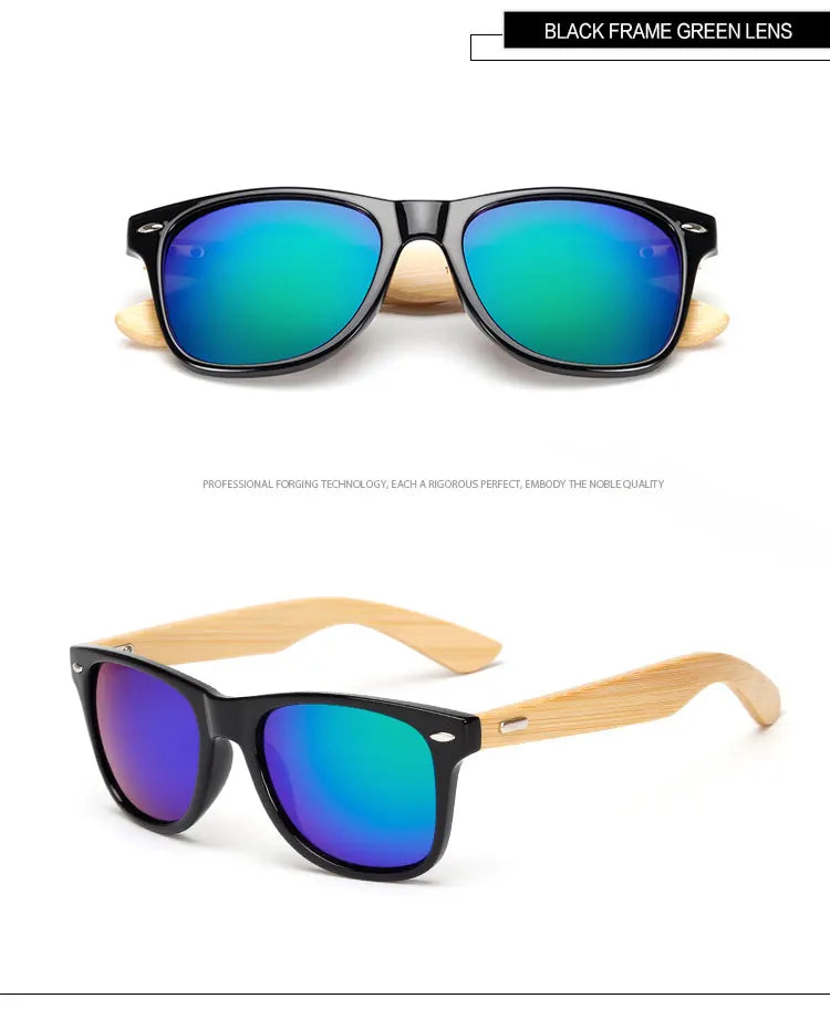 Lunettes de soleil carrées en bois de bambou pour hommes et femmes, design de marque, revêtement miroir, rétro, UV400