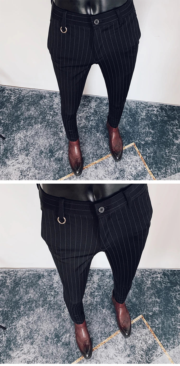 Men's Suit Formal Trousers, Men's Stretch Slim Fit Solid Color Casual Outfit Full Length Trousers, Fashion New Men's Clothing