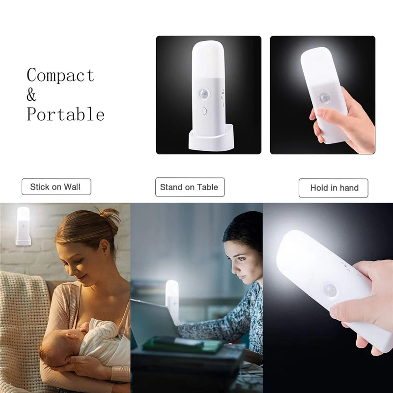 Veilleuse d'intérieur avec détecteur de mouvement, lumière LED à intensité variable rechargeable par USB, lampe de nuit portable activée par le mouvement pour chambre d'enfant