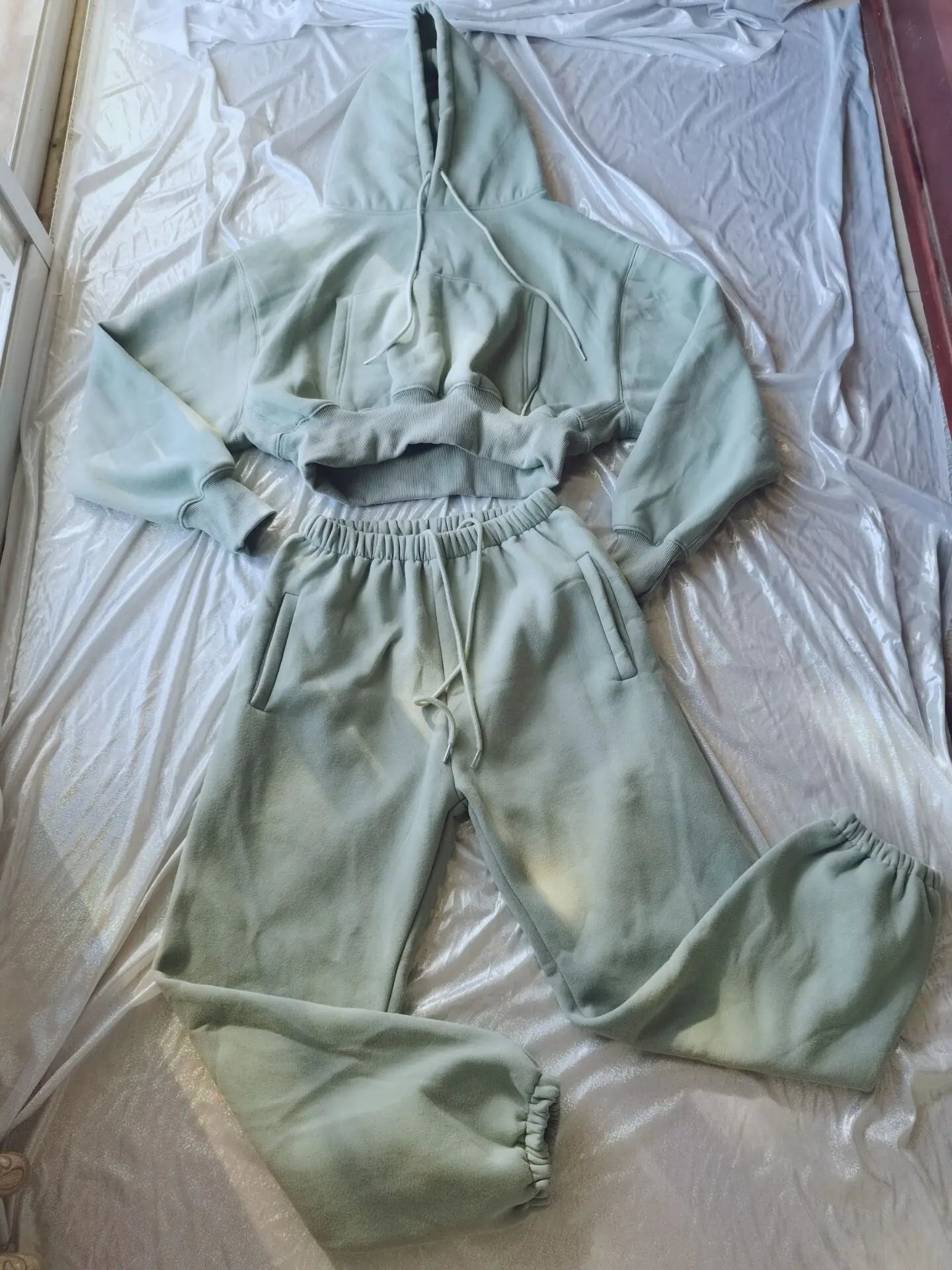 Sweat à capuche Smile avec pantalon de jogging pour femme, ensemble 2 pièces, tenue de sport décontractée, survêtement monochrome, imbibé de sueur, vente en gros, automne et hiver