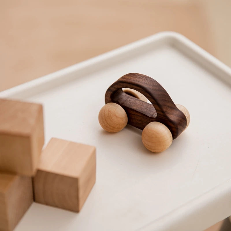Décennie s de voiture en bois de hêtre pour bébé, jouets de dessin animé, Van dos Montessori, jouets de dentition pour enfants, cadeau d'anniversaire pour nouveau-né