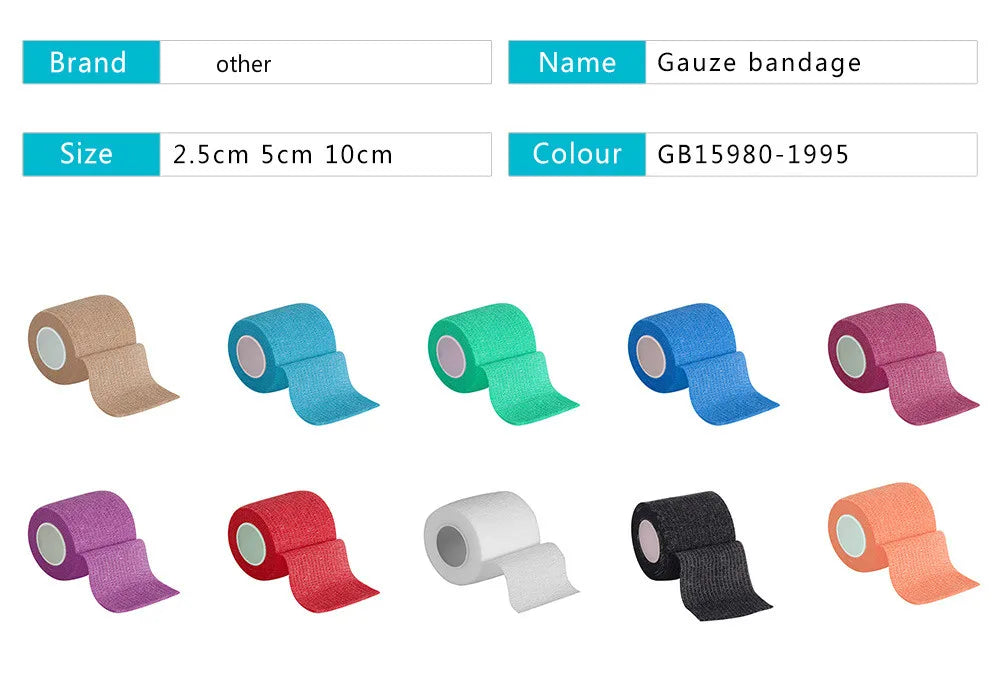 Bandage médical en gaze, 1 rouleau de 2.5/5/10cm x 4.5m, bandes élastiques respirantes auto-adhésives pour le sport, fixation des doigts, des poignets et des jambes
