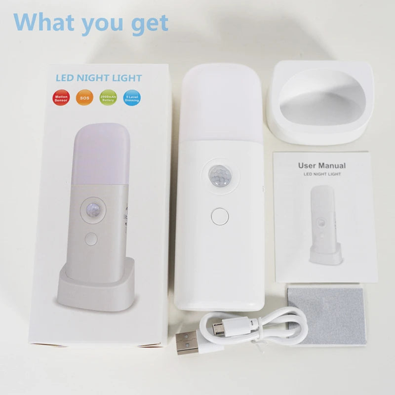 Veilleuse d'intérieur avec détecteur de mouvement, lumière LED à intensité variable rechargeable par USB, lampe de nuit portable activée par le mouvement pour chambre d'enfant