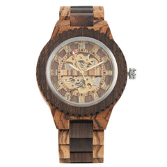 Luxury men's watches, automatic round watch, fashionable wooden clock, adjustable wooden strap, mechanical wristwatch