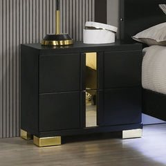 Modern Black 3pc Bedroom Set Eastern King Size Bed With LED 2x Nightstands Furniture Acrylic Trim