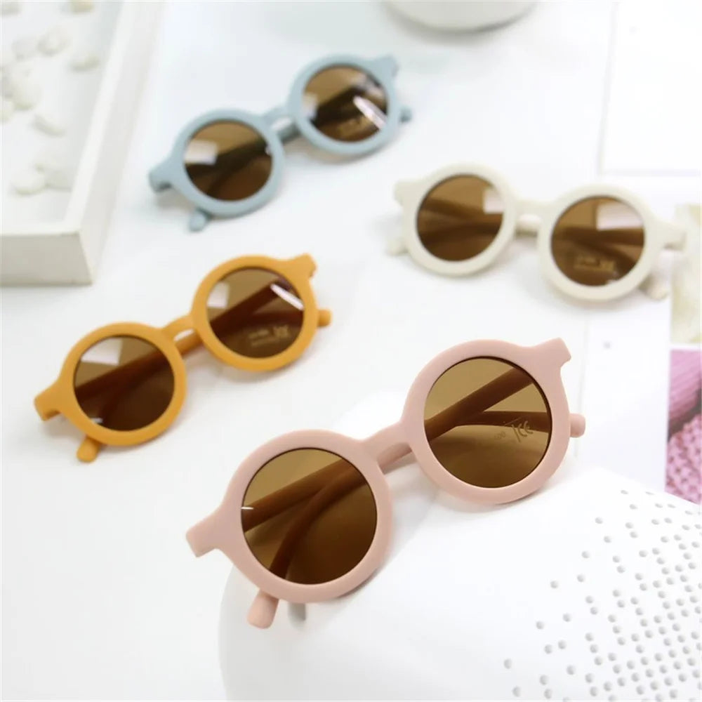 Lunettes de soleil pour enfants, rétro, couleur unie, résistantes aux ultraviolets, rondes, pratiques, vente en gros