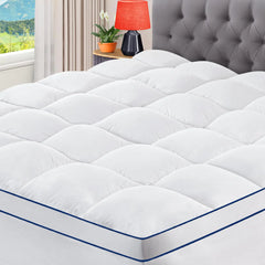 CYMULA Queen Mattress Topper Extra Thick Pillow Top Mattress Topper Firm Cooling Mattress Pad Cover with 8-21 Inch Elasticated Deep Pockets Plush Down Alternative Fill Mattress Protector