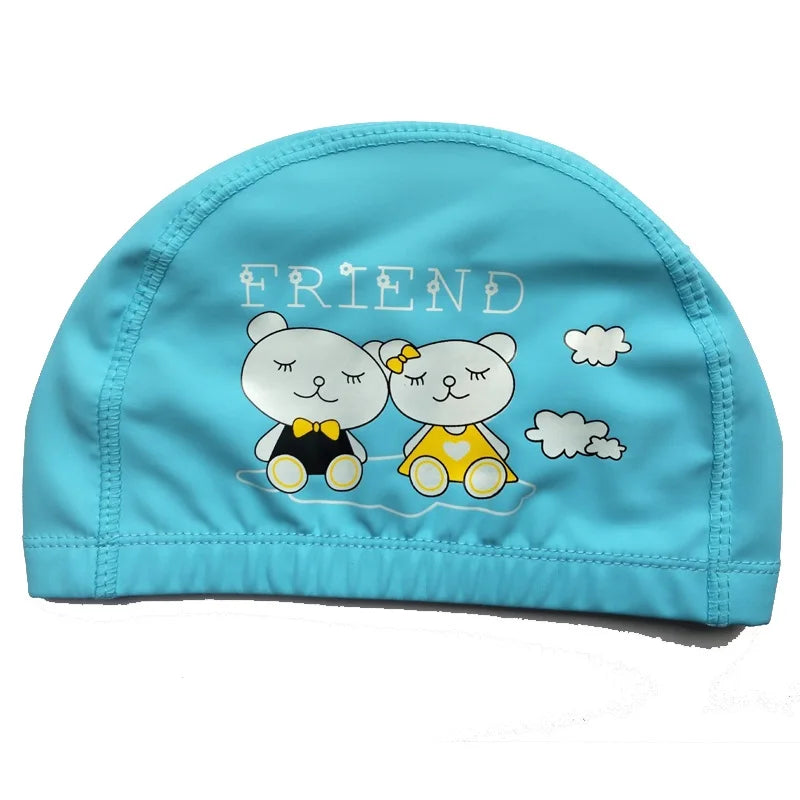 Bonnet de bain imperméable en tissu PU pour enfants, mignon, Animal de dessin animé, dauphin, protège les oreilles, cheveux longs, pour garçons et filles