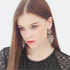 Boucles d'oreilles exagérées de marque européenne, style bohème, feuilles creuses, fleur, grands pendentifs, goutte d'oreille, bijoux pour femmes, cadeau
