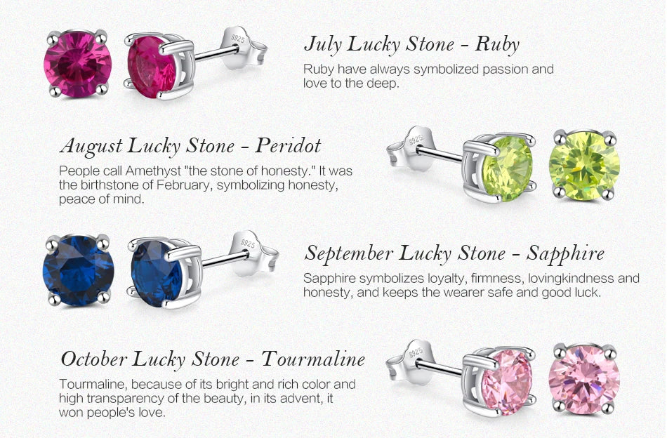 Effie Queen 925 boucles d'oreilles en argent Sterling pierre de naissance pour femmes AAA Zircon cubique 12 couleurs boucles d'oreilles mode fille bijoux SE84