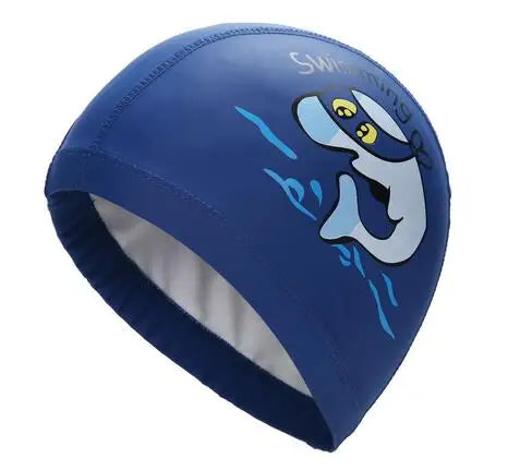 Bonnet de bain imperméable en tissu PU pour enfants, mignon, Animal de dessin animé, dauphin, protège les oreilles, cheveux longs, pour garçons et filles