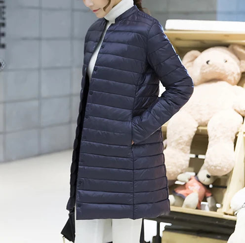 Femme printemps rembourré manteau chaud Ultra léger canard doudoune longue femme pardessus mince solide vestes hiver manteau Portable Parkas
